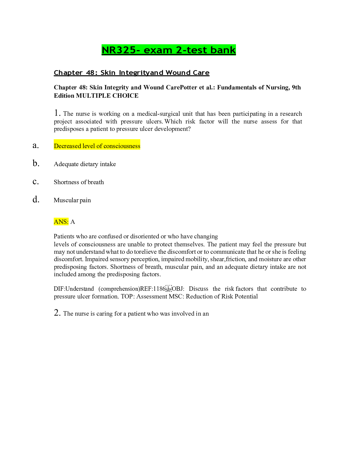 Preview of NR325- exam 2-test bank.pdf